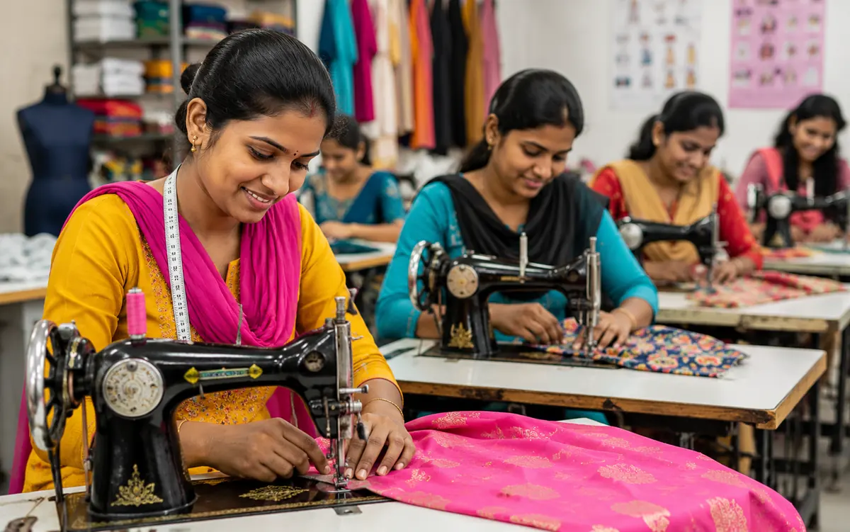 Women learning sewing, a representative visual for the proposed livelihood training